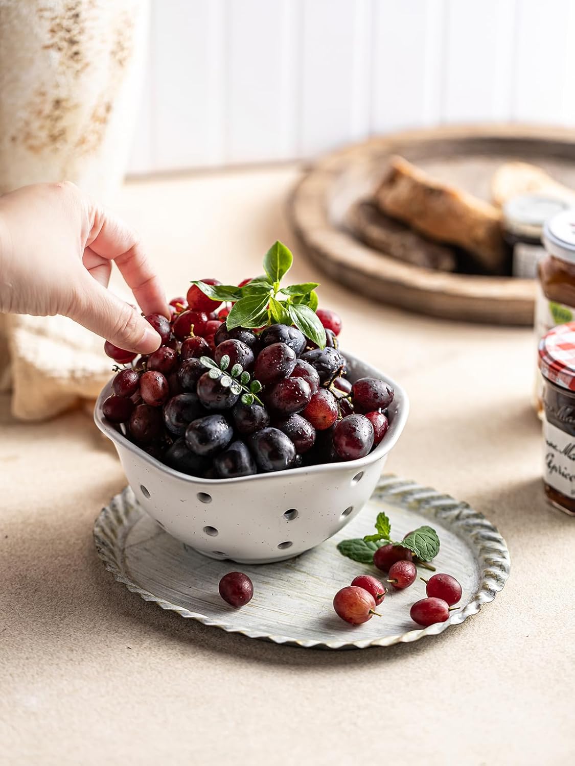 Ceramic Berry Bowl Set of 2, Small Fruit Basket Colanders, White