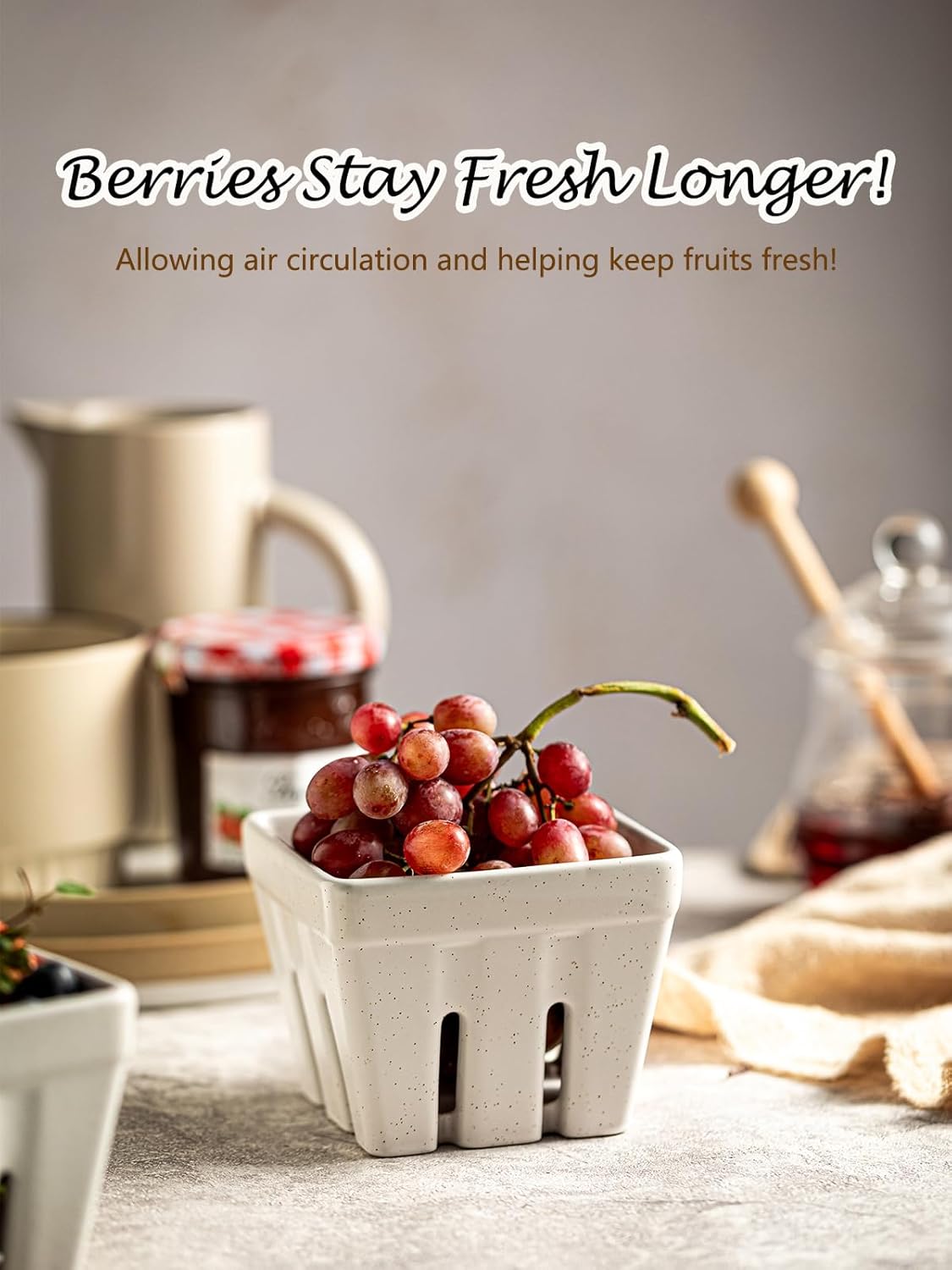 Ceramic Berry Bowl Set of 2, Small Fruit Basket Colanders, White