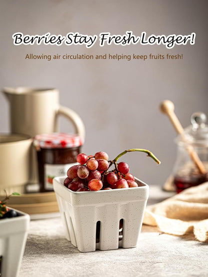 Ceramic Berry Bowl Set of 2, Small Fruit Basket Colanders, White