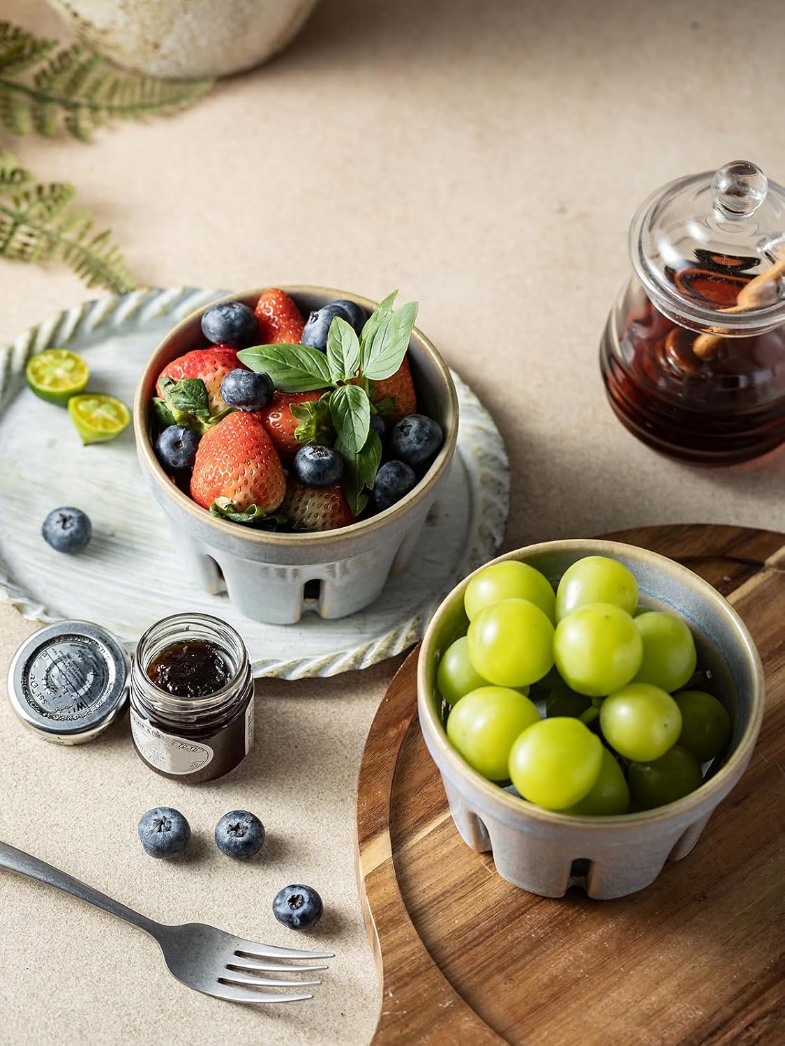 Ceramic Berry Bowl Set of 2, Small Fruit Basket Colanders, White