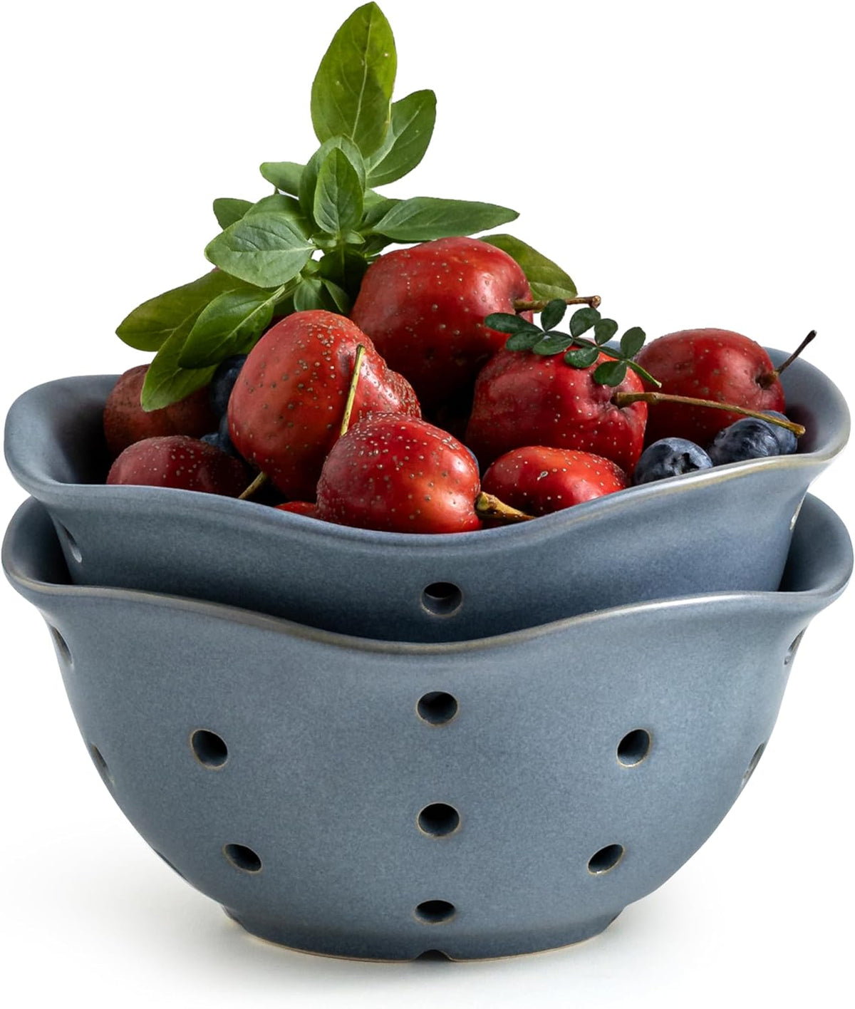 Ceramic Berry Bowl Set of 2, Small Fruit Basket Colanders, White