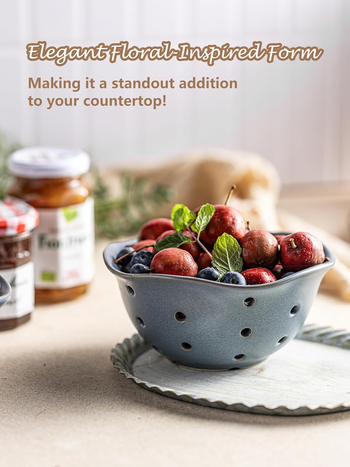 Ceramic Berry Bowl Set of 2, Small Fruit Basket Colanders, White