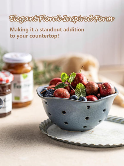 Ceramic Berry Bowl Set of 2, Small Fruit Basket Colanders, White