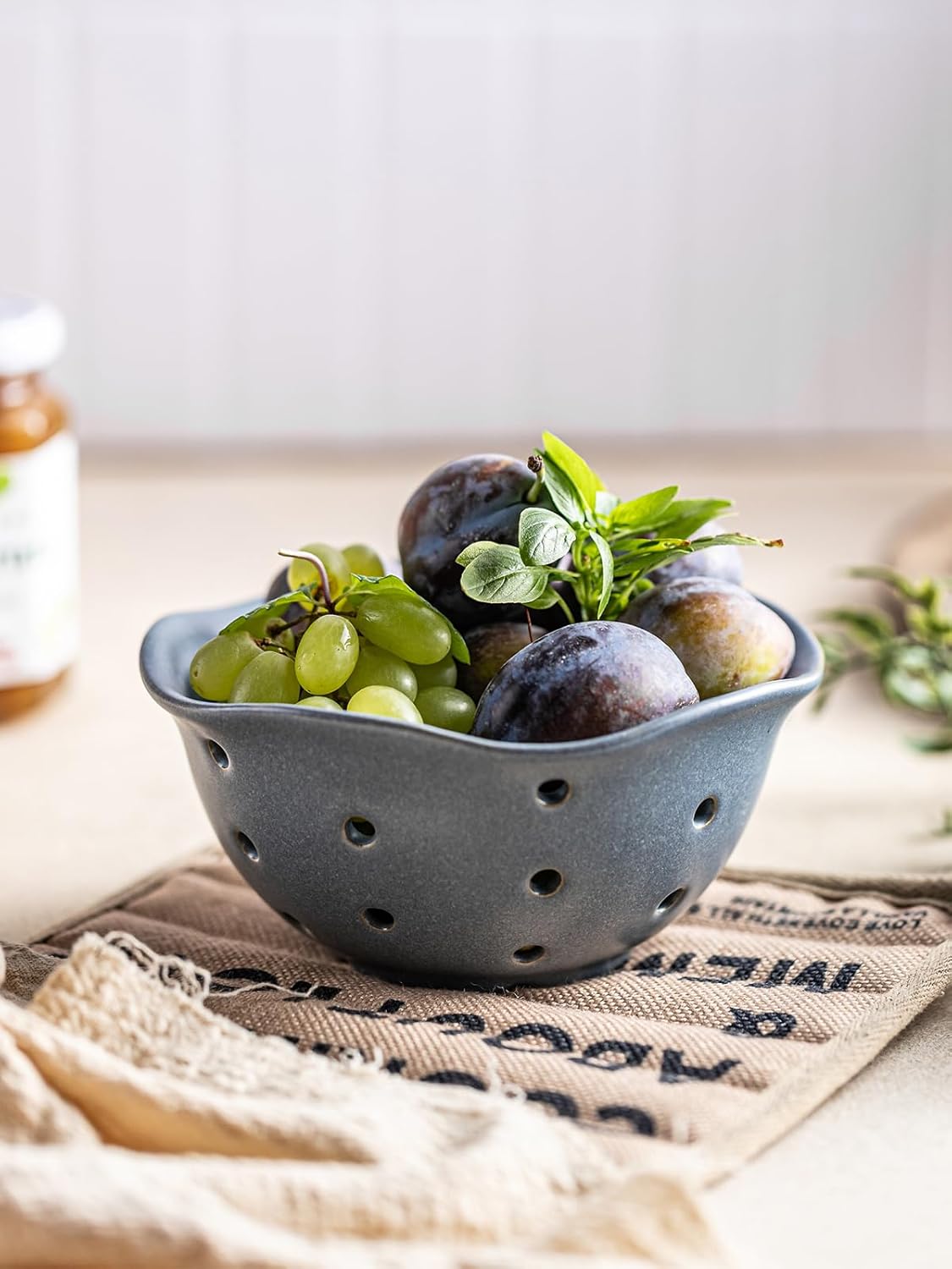 Ceramic Berry Bowl Set of 2, Small Fruit Basket Colanders, White