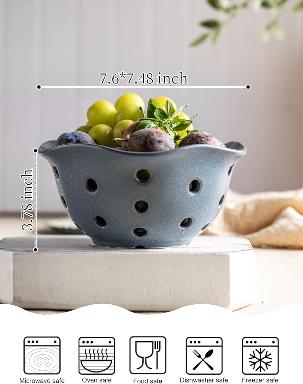 Ceramic Berry Bowl Set of 2, Small Fruit Basket Colanders, White
