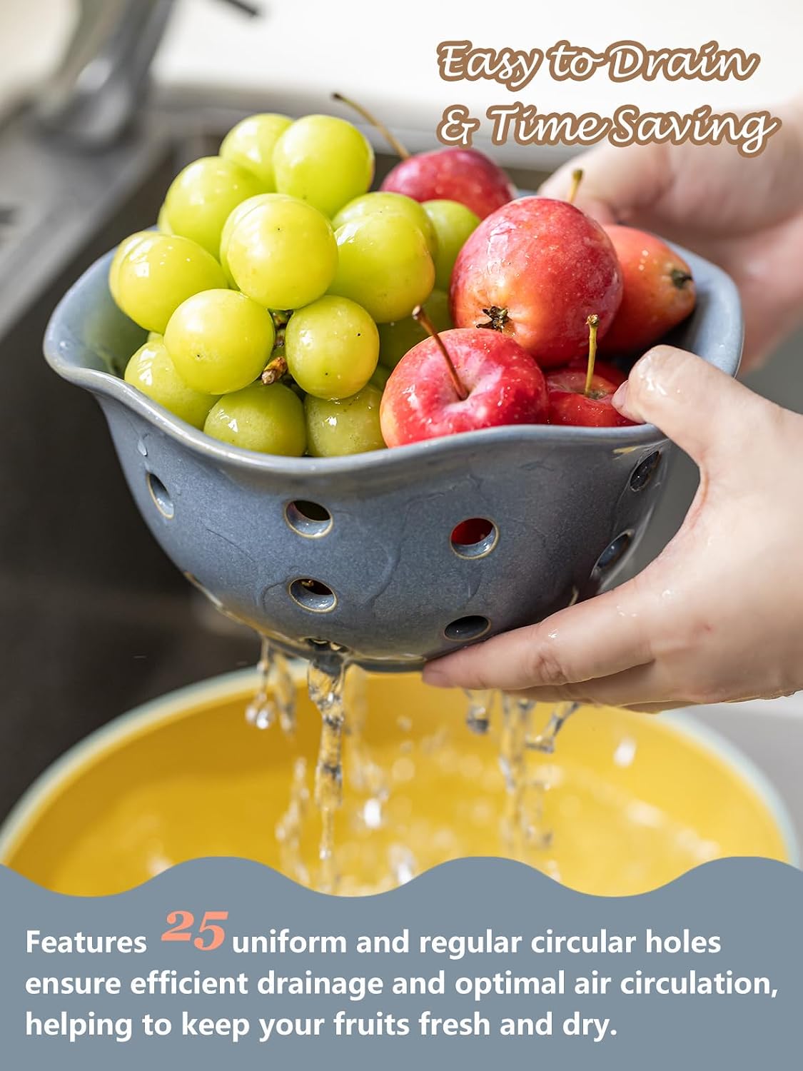 Ceramic Berry Bowl Set of 2, Small Fruit Basket Colanders, White