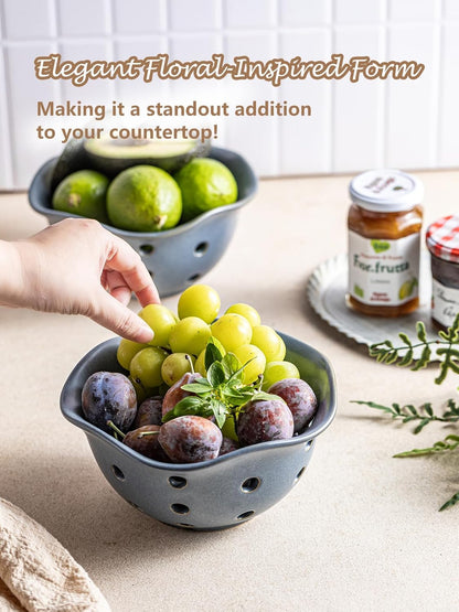 Ceramic Berry Bowl Set of 2, Small Fruit Basket Colanders, White