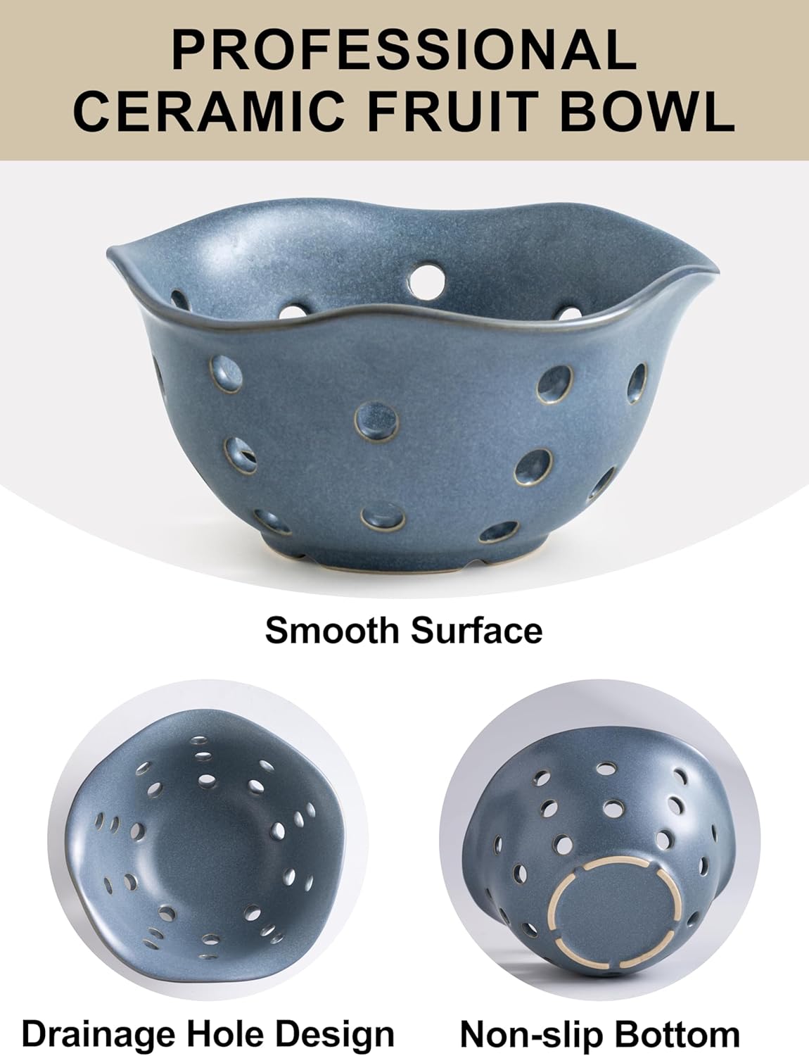 Ceramic Berry Bowl Set of 2, Small Fruit Basket Colanders, White