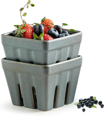 Ceramic Berry Bowl Set of 2, Small Fruit Basket Colanders, White