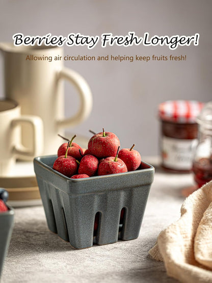 Ceramic Berry Bowl Set of 2, Small Fruit Basket Colanders, White