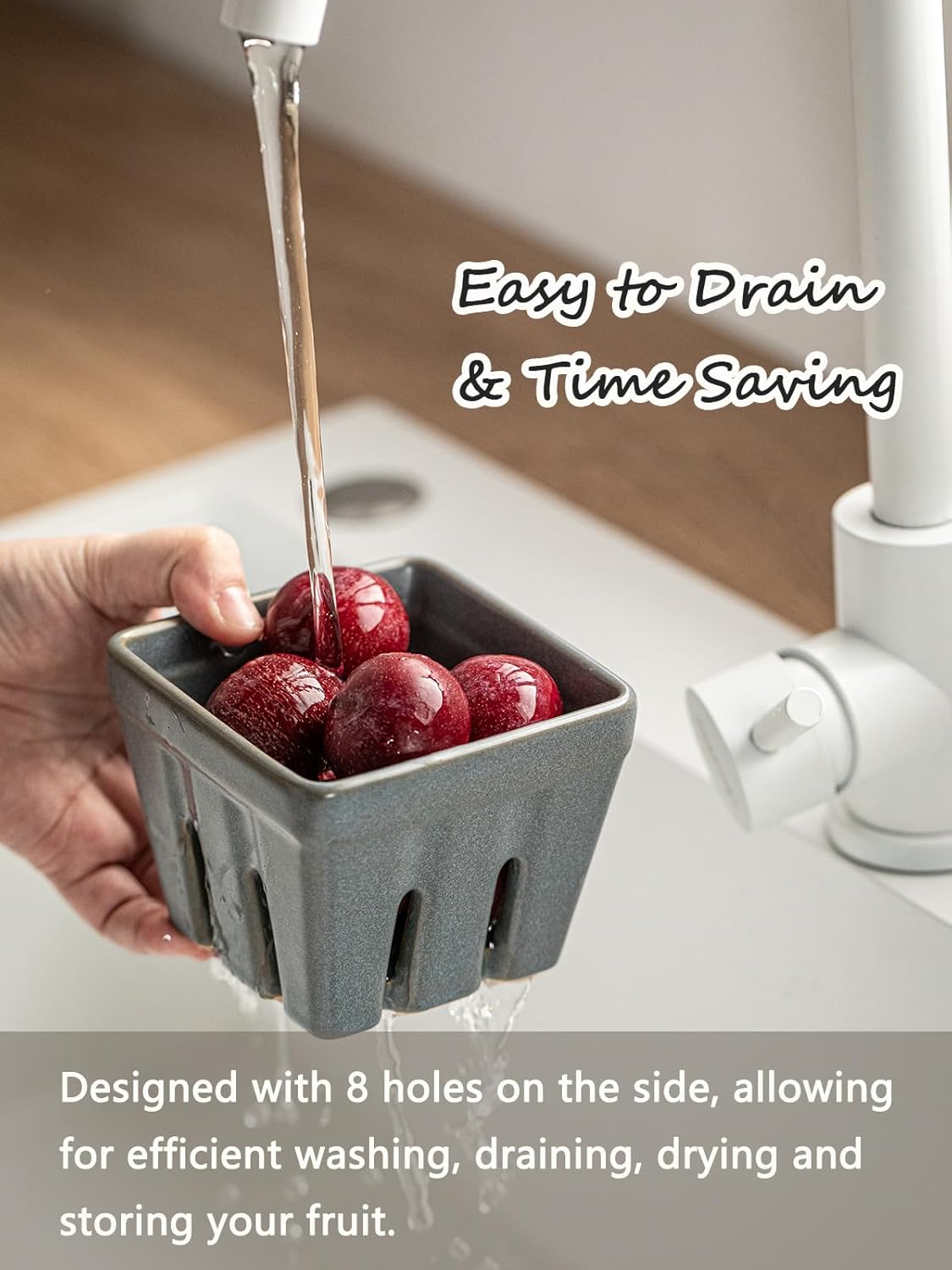 Ceramic Berry Bowl Set of 2, Small Fruit Basket Colanders, White
