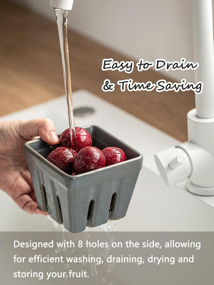 Ceramic Berry Bowl Set of 2, Small Fruit Basket Colanders, White
