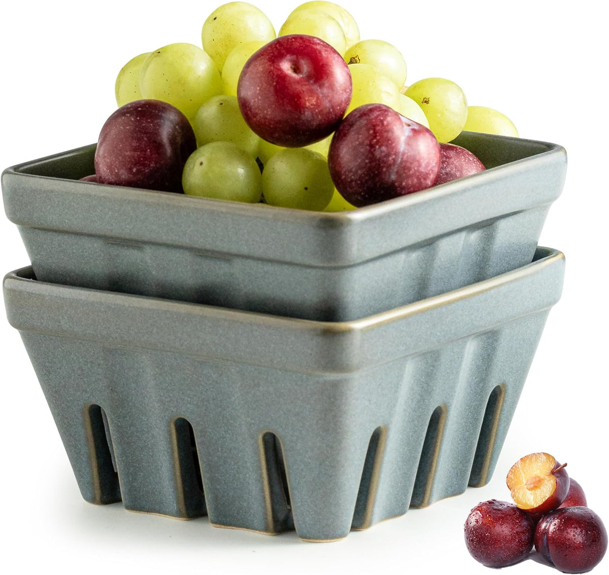 Ceramic Berry Bowl Set of 2, Small Fruit Basket Colanders, White