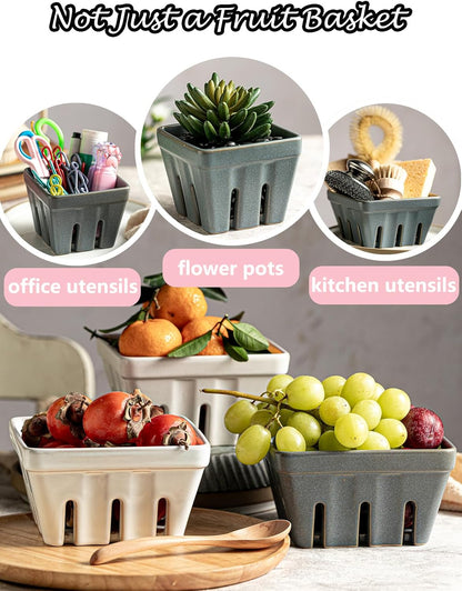 Ceramic Berry Bowl Set of 2, Small Fruit Basket Colanders, White
