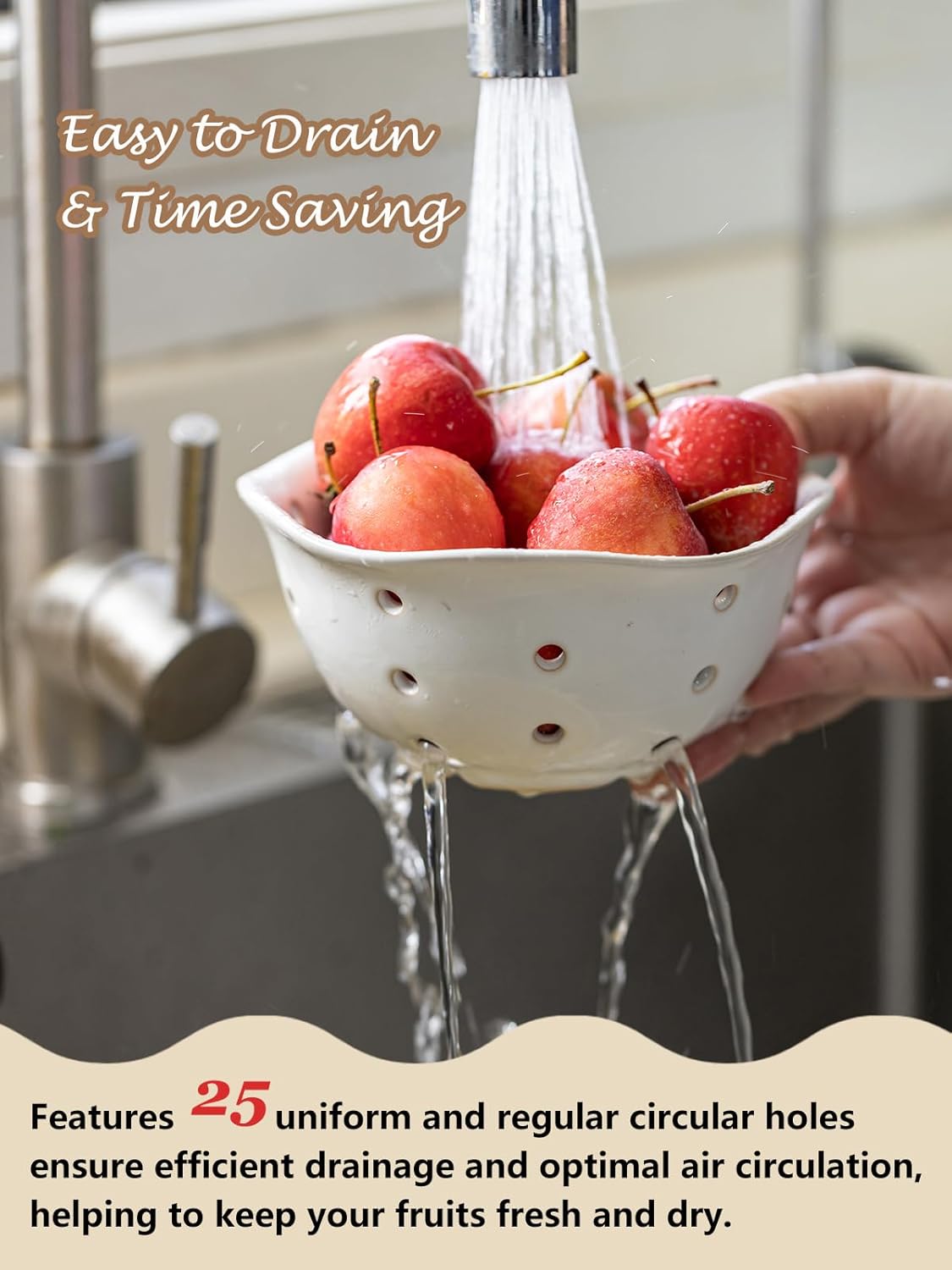 Ceramic Berry Bowl Set of 2, Small Fruit Basket Colanders, White