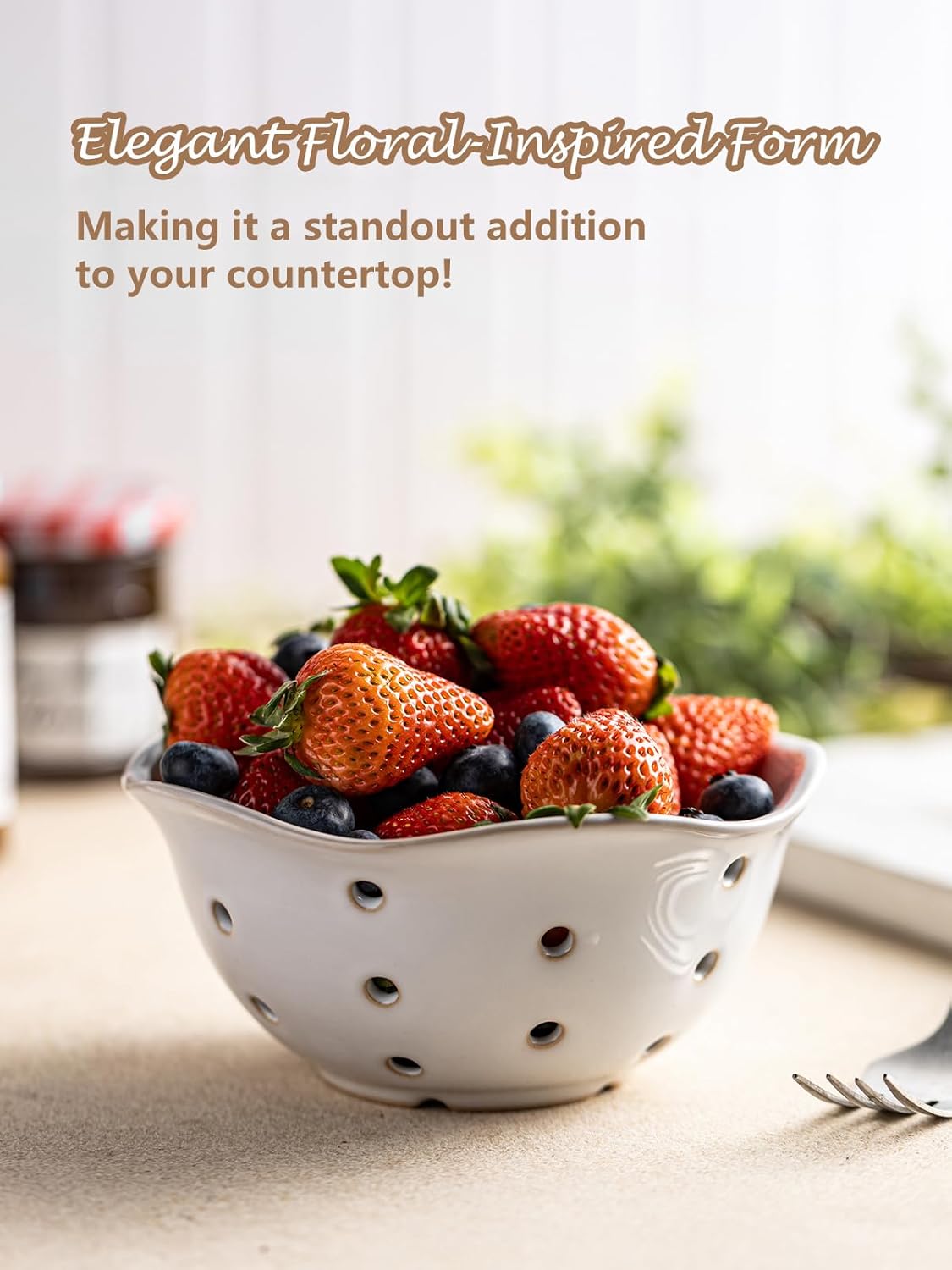 Ceramic Berry Bowl Set of 2, Small Fruit Basket Colanders, White