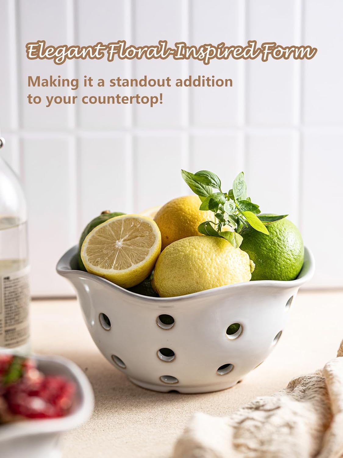 Ceramic Berry Bowl Set of 2, Small Fruit Basket Colanders, White