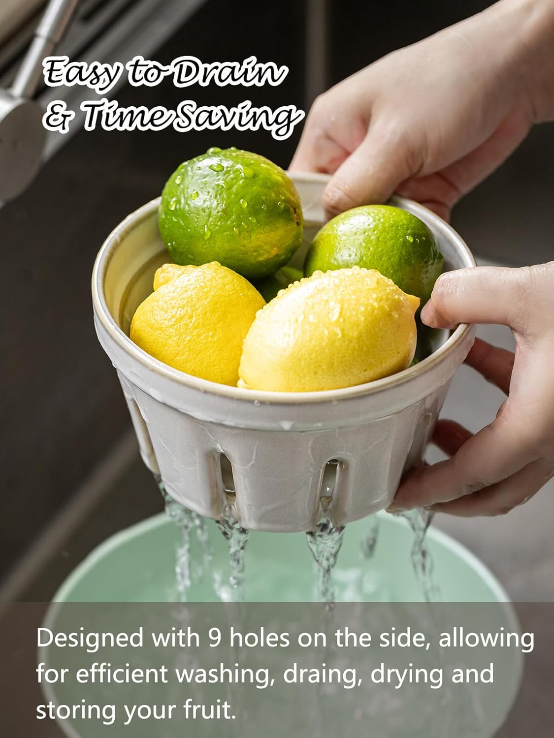 Ceramic Berry Bowl Set of 2, Small Fruit Basket Colanders, White