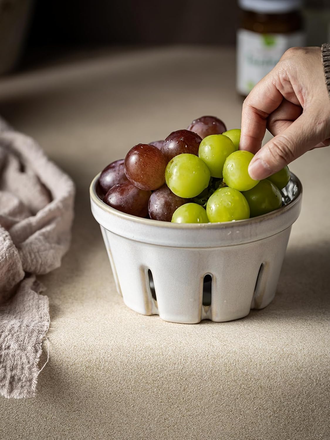 Ceramic Berry Bowl Set of 2, Small Fruit Basket Colanders, White