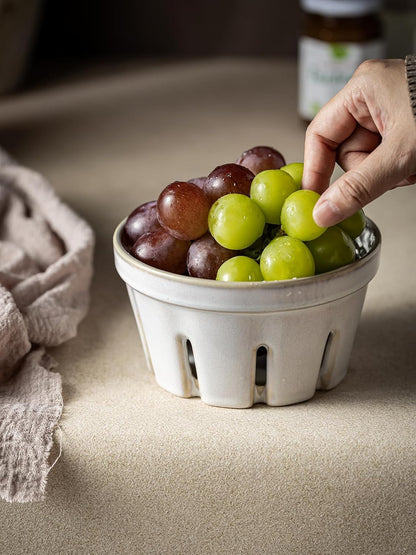 Ceramic Berry Bowl Set of 2, Small Fruit Basket Colanders, White