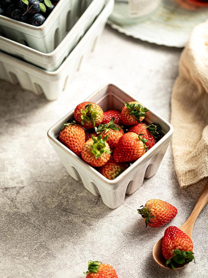 Ceramic Berry Bowl Set of 2, Small Fruit Basket Colanders, White