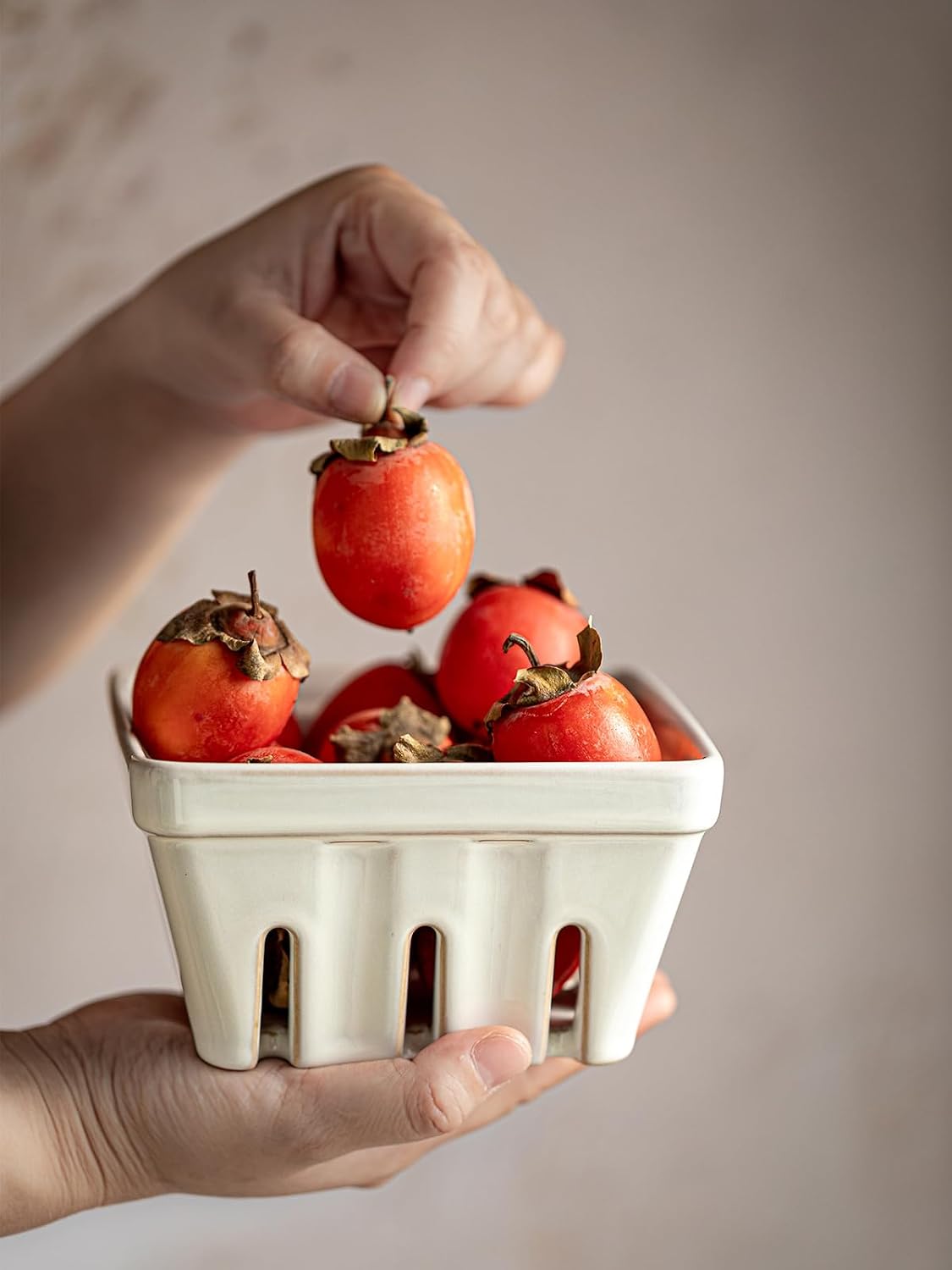 Ceramic Berry Bowl Set of 2, Small Fruit Basket Colanders, White