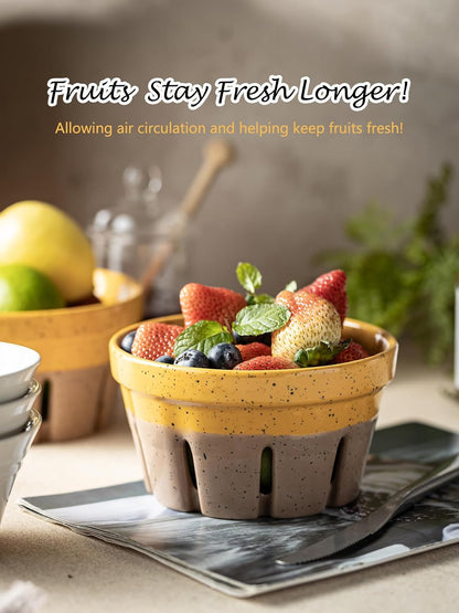 Ceramic Berry Bowl Set of 2, Small Fruit Basket Colanders, White