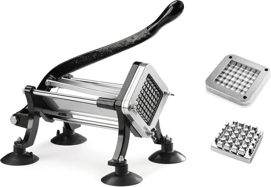 43204 Commercial Grade French Fry Cutter with Suction Feet, 1/2 Inch and 3/8 Inch Blades, Limited Edition Black