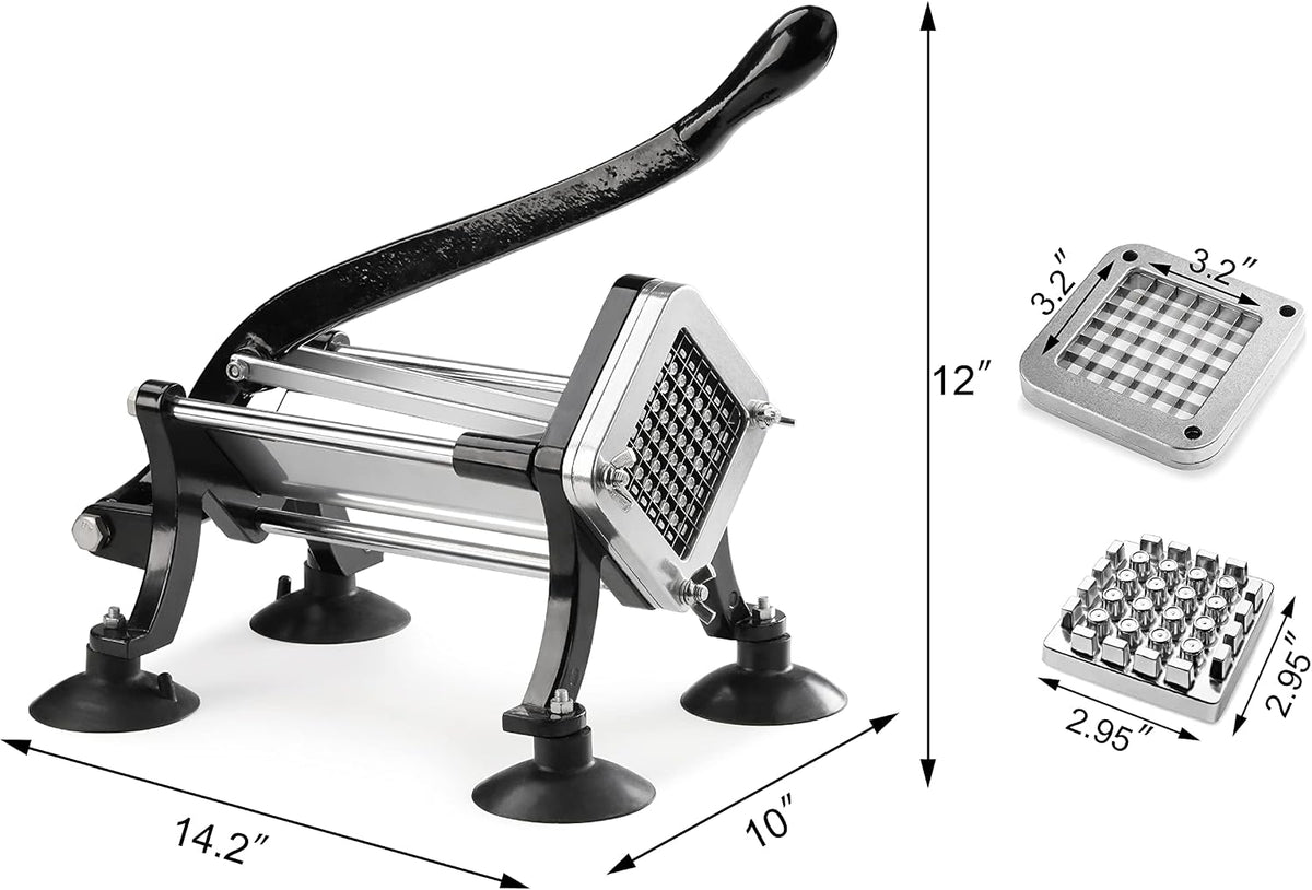 43204 Commercial Grade French Fry Cutter with Suction Feet, 1/2 Inch and 3/8 Inch Blades, Limited Edition Black