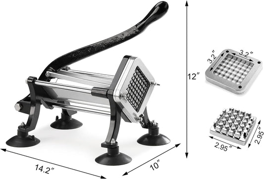 43204 Commercial Grade French Fry Cutter with Suction Feet, 1/2 Inch and 3/8 Inch Blades, Limited Edition Black