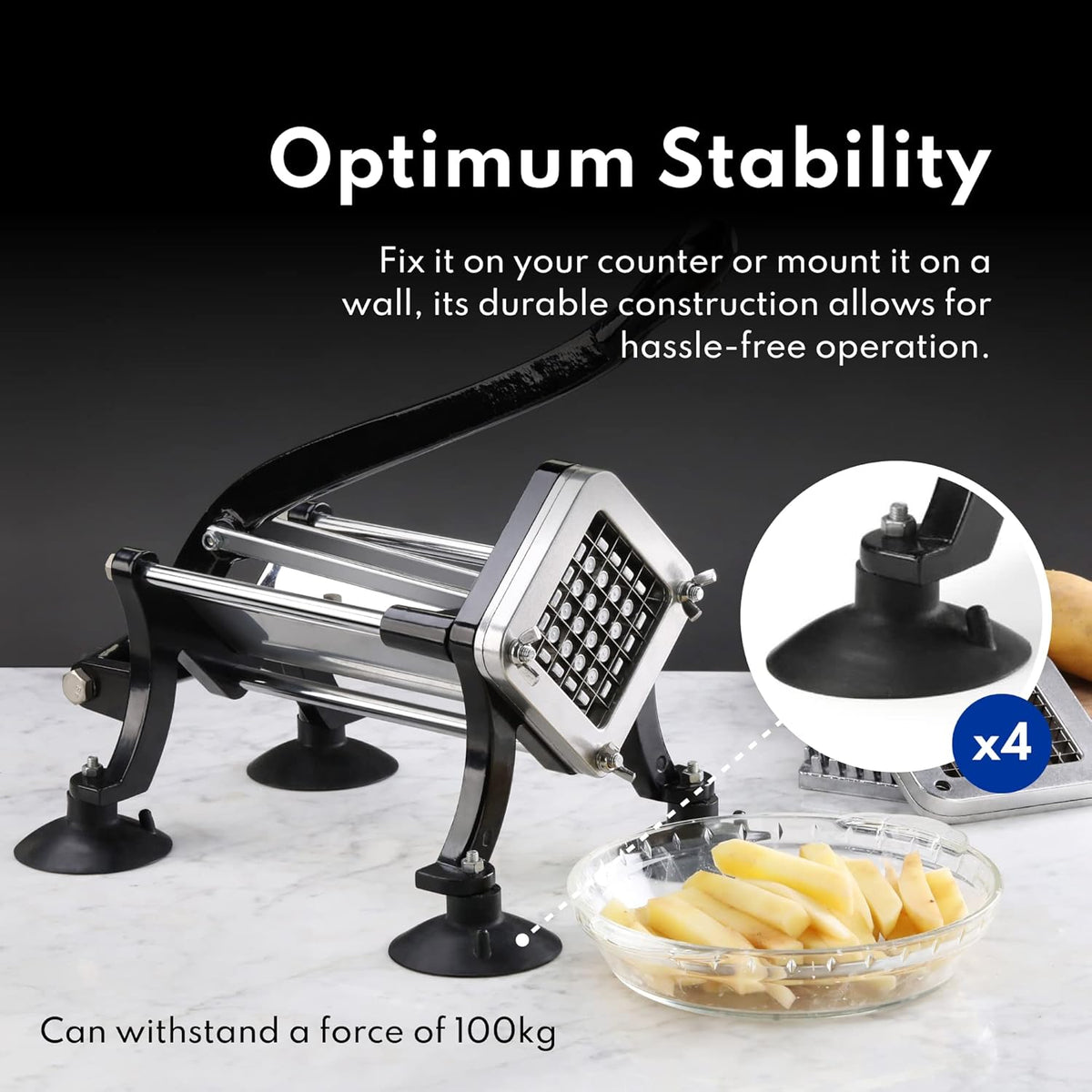 43204 Commercial Grade French Fry Cutter with Suction Feet, 1/2 Inch and 3/8 Inch Blades, Limited Edition Black
