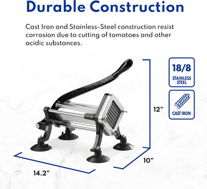 43204 Commercial Grade French Fry Cutter with Suction Feet, 1/2 Inch and 3/8 Inch Blades, Limited Edition Black