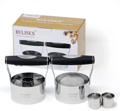 3.5 in Donut Cutter & Biscuit Cutter Set with hole, Stainless Steel | Set of 2, Ergonomic Rubber Handle, Dishwasher Safe, Baking Beginner Friendly, Gift-Ready Packaging