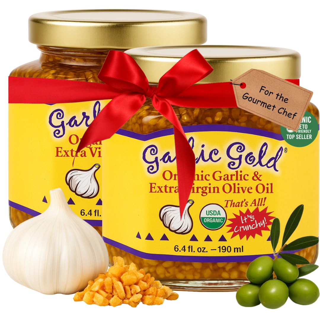 Toasted Granules in Extra Virgin Olive Oil, USDA Organic Certified Minced Garlic, Sodium Free, Non GMO & Vegan, Keto & Paleo Friendly (6.4 Oz, 2 Pack)