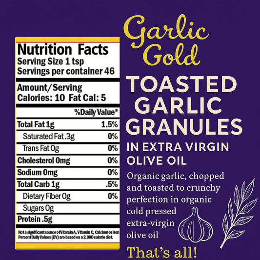 Toasted Granules in Extra Virgin Olive Oil, USDA Organic Certified Minced Garlic, Sodium Free, Non GMO & Vegan, Keto & Paleo Friendly (6.4 Oz, 2 Pack)