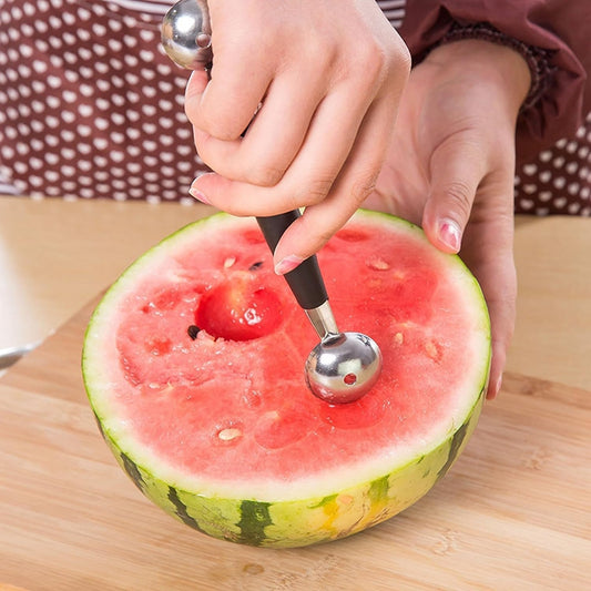 4Pcs Silver 2 in 1 Stainless Steel Melon Ballers Melon Scoop,Double-Sided Fruit Melon Baller Spoon, Suitable Watermelon Cantaloupe Ice Cream Comfortable Non-Slip Grip, Melon Ballers