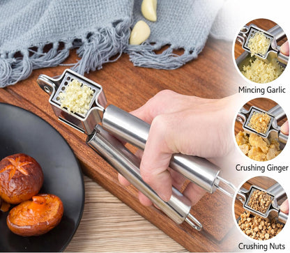 Garlic Press Stainless Steel Heavy Duty | Ergonomic Easy-Press Garlic Mincer for Arthritis & Weak Hands | Easy to Clean, Dishwasher Safe Manual Garlic Crusher for Home Kitchen