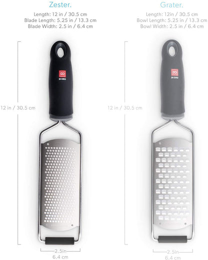 DI ORO Zester Grater - Stainless Steel Lemon Zester with Handle - Parmesan Cheese Grater Razor Sharp - Kitchen Citrus Zester Tool for Grating & Shredding Garlic, Ginger, & Lemons - Dishwasher Safe
