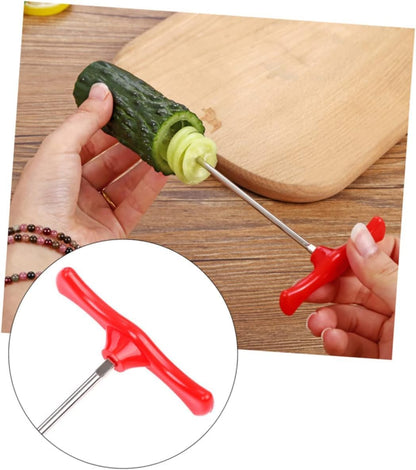 Manual Vegetable Spiral Knife & Carving Tool-Stainless Steel Screw Slicer for Carrots - Cucumbers, Zucchini, Potatoes, Apples, Salad Chopper & Fruit Corer Spiralizer (6.5 inches, Red)