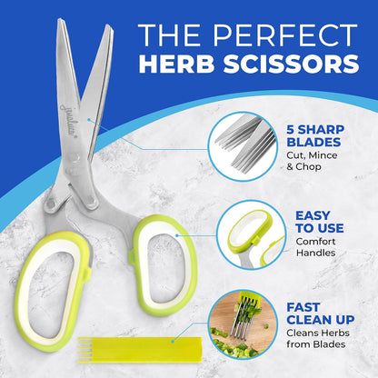 5-Blade Herb Scissors, Stainless Steel Kitchen Shears, Green