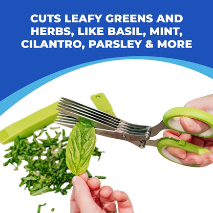 5-Blade Herb Scissors, Stainless Steel Kitchen Shears, Green