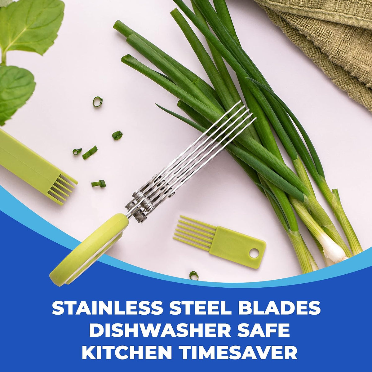 5-Blade Herb Scissors, Stainless Steel Kitchen Shears, Green