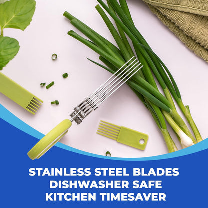 5-Blade Herb Scissors, Stainless Steel Kitchen Shears, Green