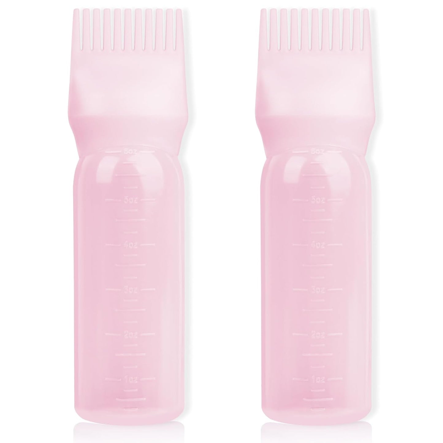 2Pack Root Comb Applicator Bottle - 6 Oz Hair Oil Applicator, Dye Bottle Tools with Oil Dispenser & Root Comb Brush - Pink