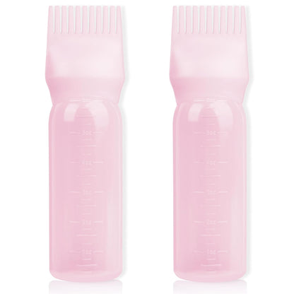 2Pack Root Comb Applicator Bottle - 6 Oz Hair Oil Applicator, Dye Bottle Tools with Oil Dispenser & Root Comb Brush - Pink
