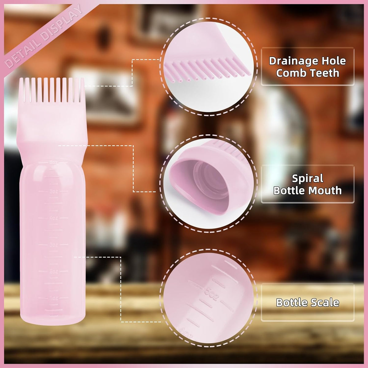 2Pack Root Comb Applicator Bottle - 6 Oz Hair Oil Applicator, Dye Bottle Tools with Oil Dispenser & Root Comb Brush - Pink