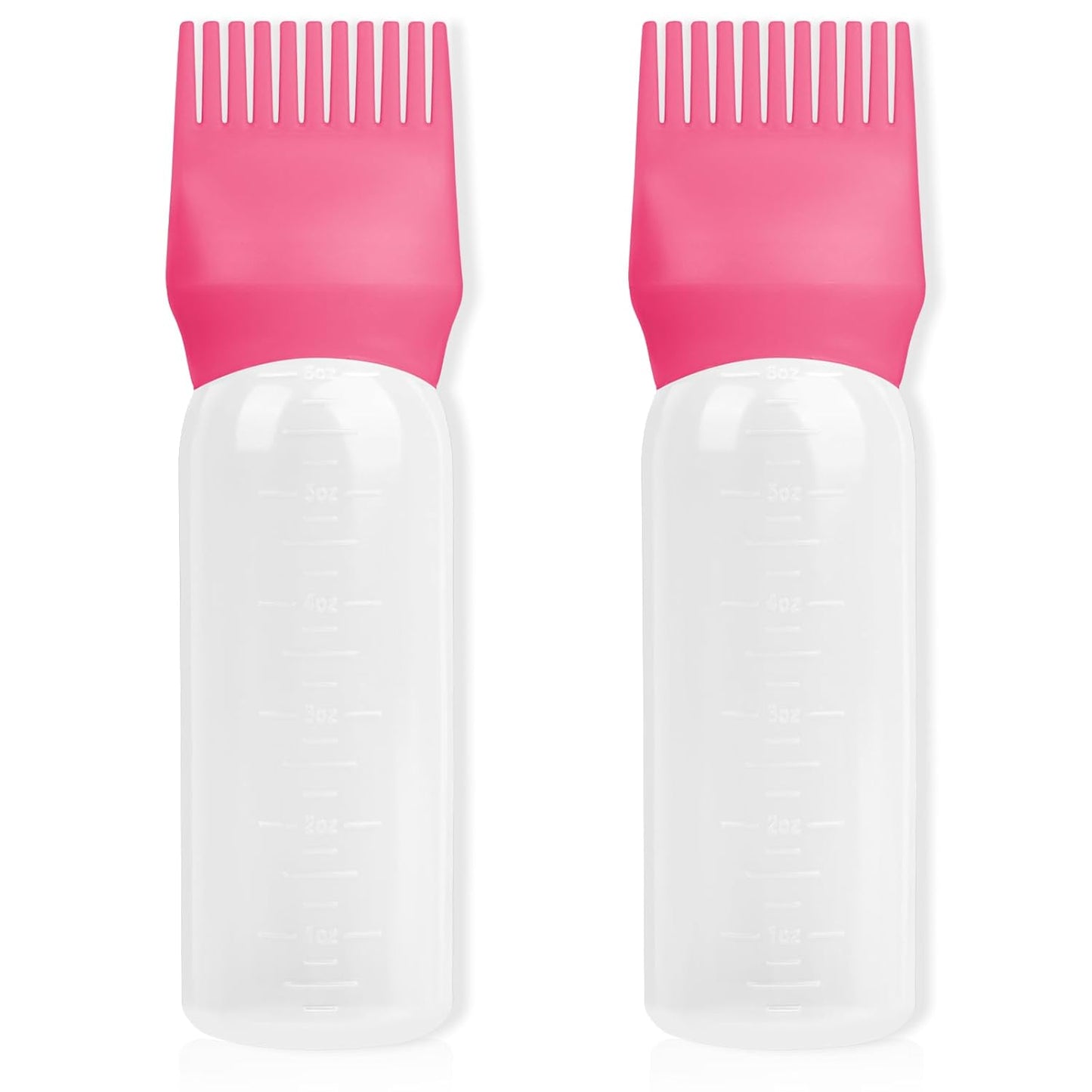 2Pack Root Comb Applicator Bottle - 6 Oz Hair Oil Applicator, Dye Bottle Tools with Oil Dispenser & Root Comb Brush - Pink