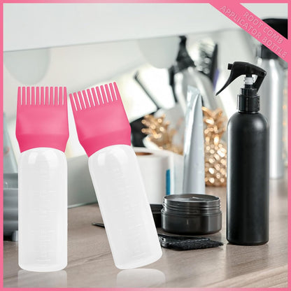 2Pack Root Comb Applicator Bottle - 6 Oz Hair Oil Applicator, Dye Bottle Tools with Oil Dispenser & Root Comb Brush - Pink