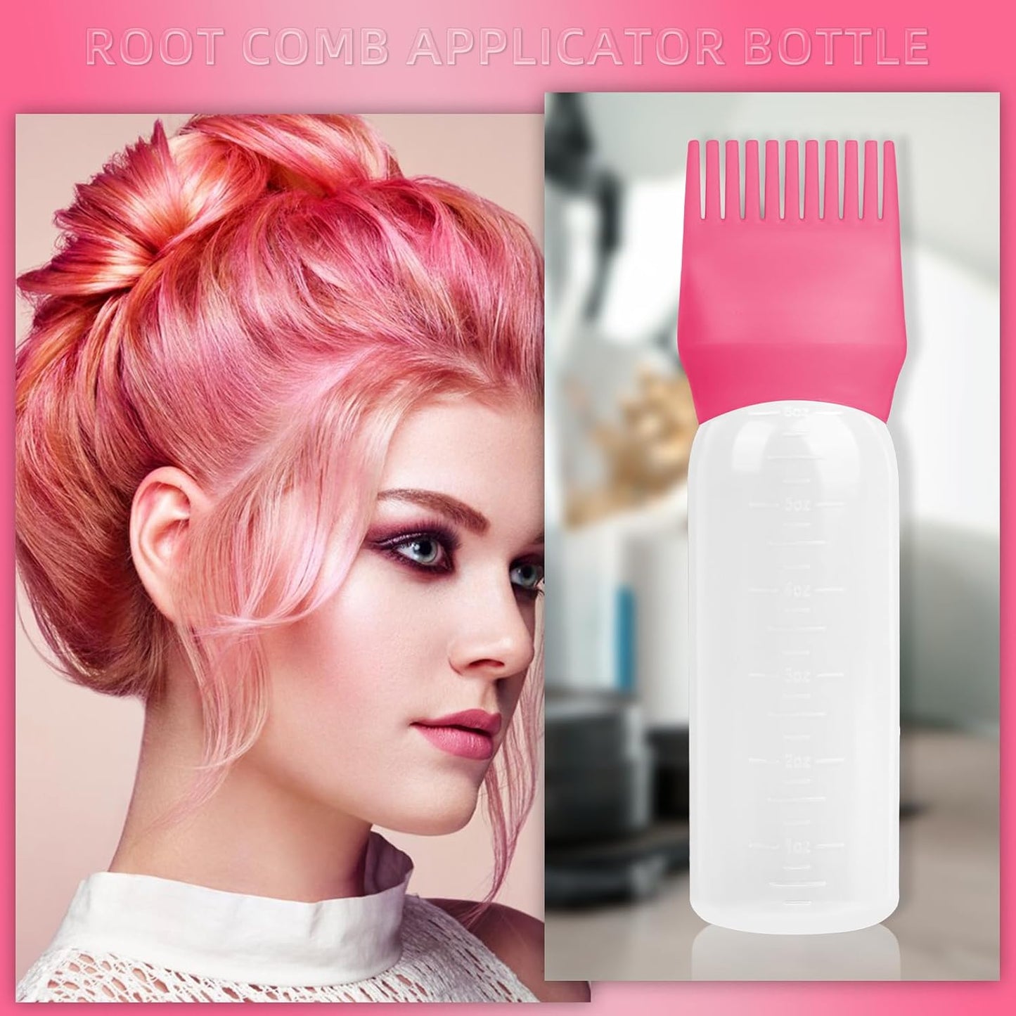 2Pack Root Comb Applicator Bottle - 6 Oz Hair Oil Applicator, Dye Bottle Tools with Oil Dispenser & Root Comb Brush - Pink