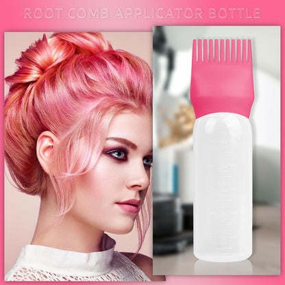 2Pack Root Comb Applicator Bottle - 6 Oz Hair Oil Applicator, Dye Bottle Tools with Oil Dispenser & Root Comb Brush - Pink